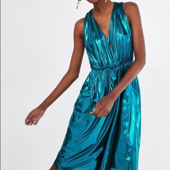 Zara Dresses & Skirts - Zara Basic Metallic Blue Dress -L